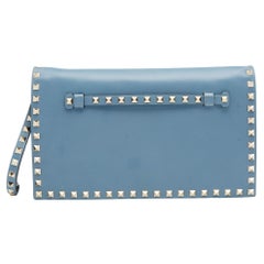 Used Valentino Sky Blue Leather Rockstud Clutch