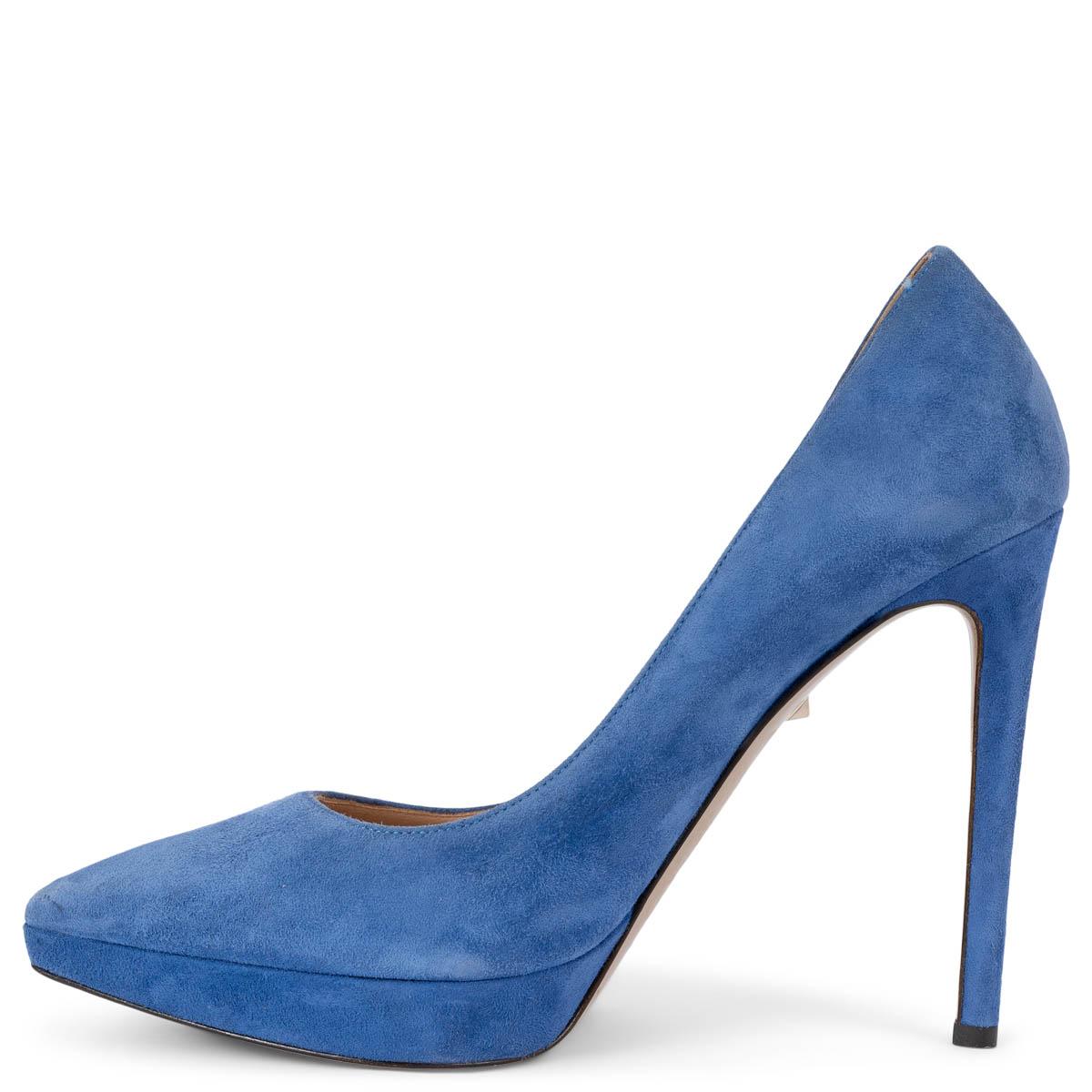 VALENTINO sky blue suede Platform Pumps Shoes 37 In Excellent Condition For Sale In Zürich, CH