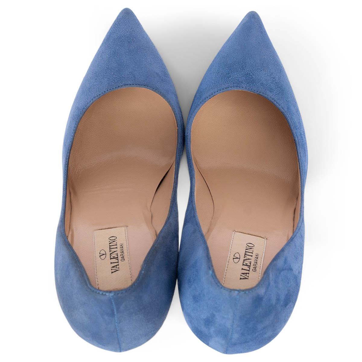 VALENTINO sky blue suede Platform Pumps Shoes 37 For Sale 1