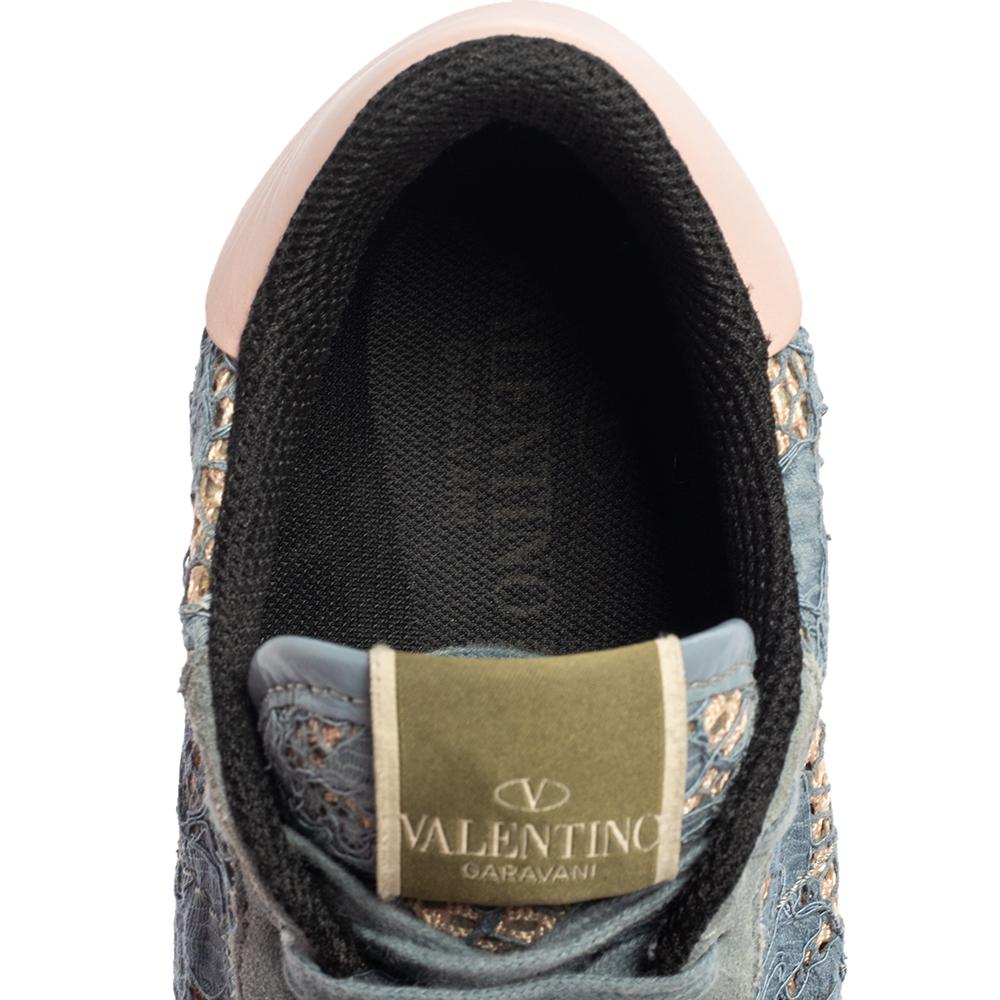 Women's Valentino Slate Blue Lace and Suede Rockrunner Sneakers Size 37