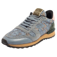 Valentino Slate Blue Lace and Suede Rockrunner Sneakers Size 37