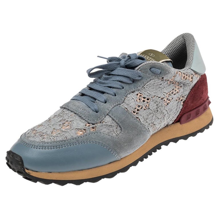 Valentino Slate Blue Lace and Suede Rockrunner Sneakers Size 39 For Sale at  1stDibs