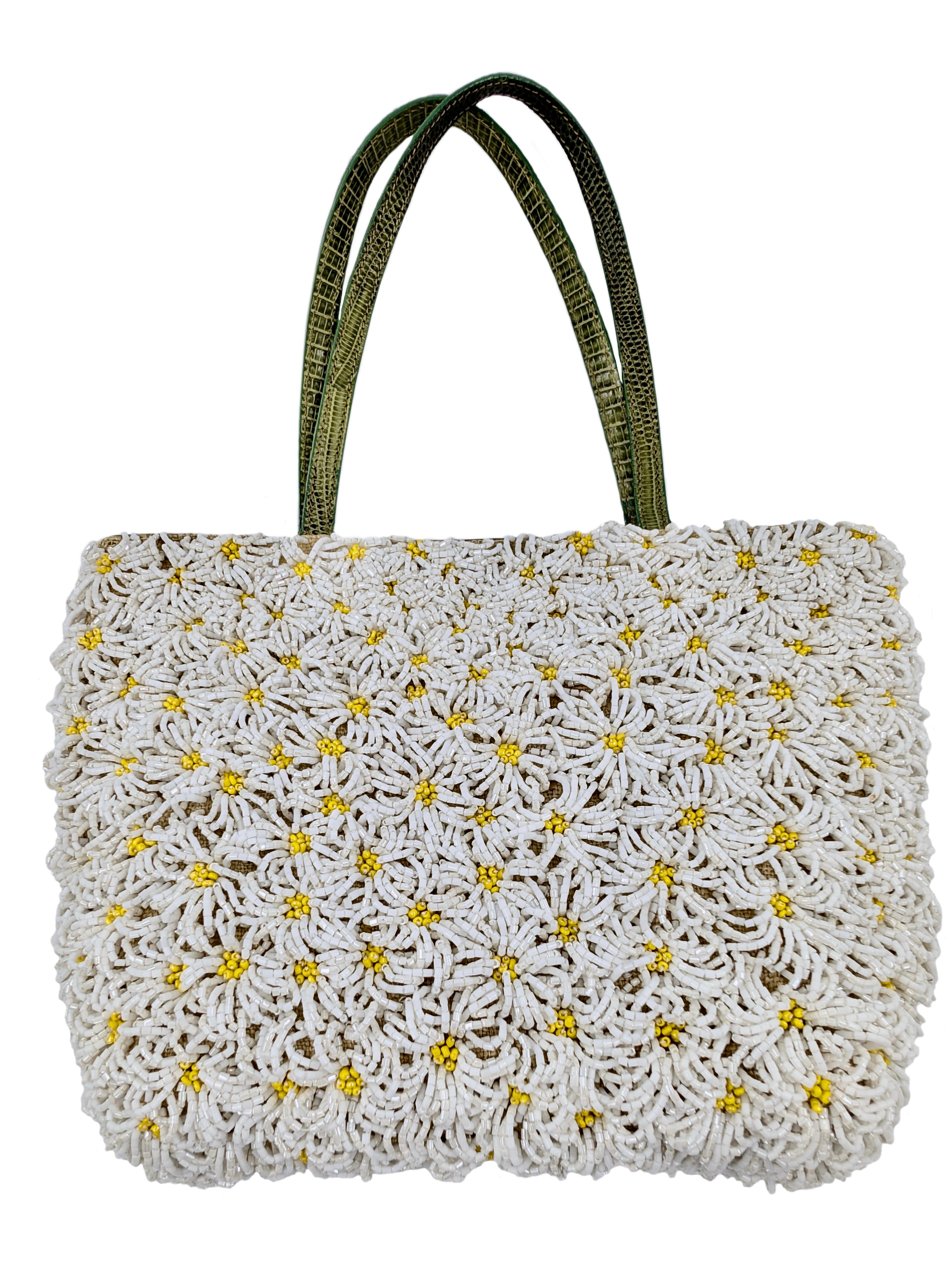 VALENTINO Petit shopper brodé de marguerites en perles Excellent état - En vente à Rubiera, RE