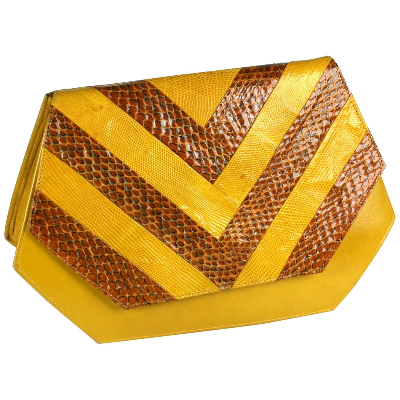 Valentino Snake, Lizard and Calf Clutch For Sale at 1stDibs | valentino  minaudiere mirror clutch