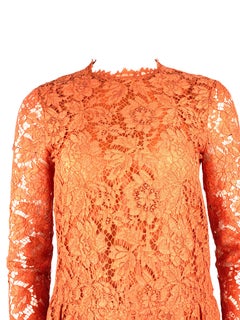VALENTINO Spa Orange Floral Lace Long Sleeves Mini Dress Size 6
