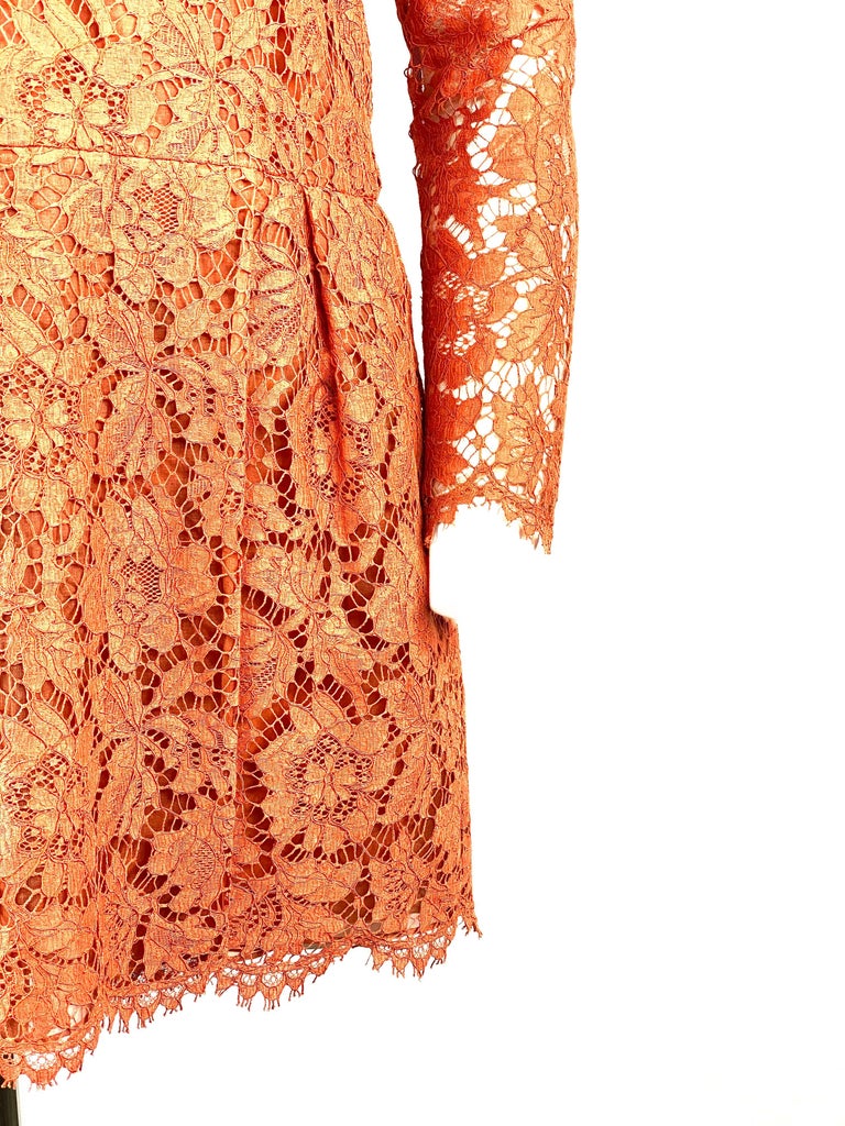 VALENTINO Spa Orange Floral Lace Long Sleeves Mini Dress Size 6 VALENTINO Spa Orange Floral Lace Long Sleeves Mini Dress Size 6