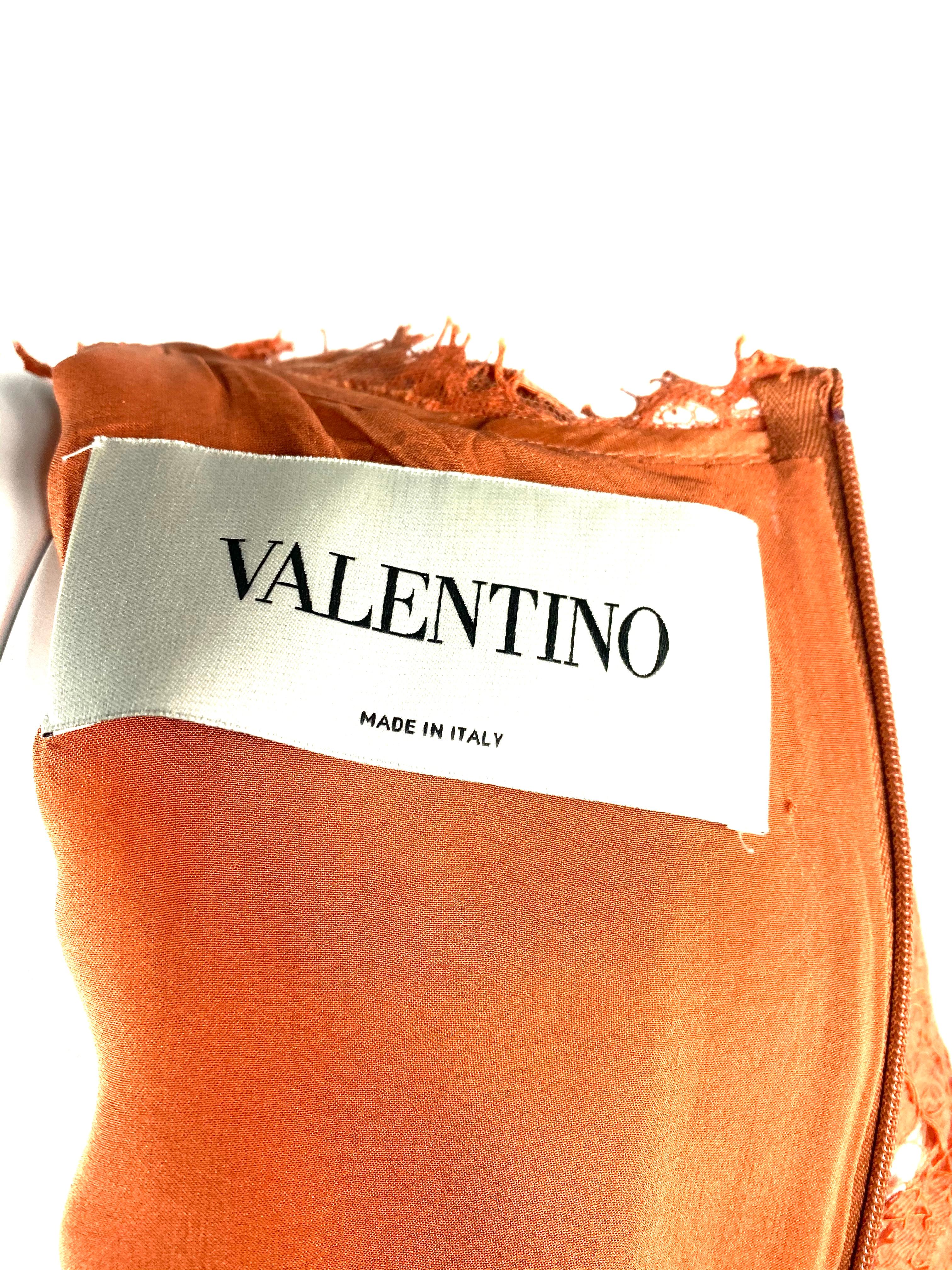 VALENTINO Spa Orange Floral Lace Long Sleeves Mini Dress Size 6 1