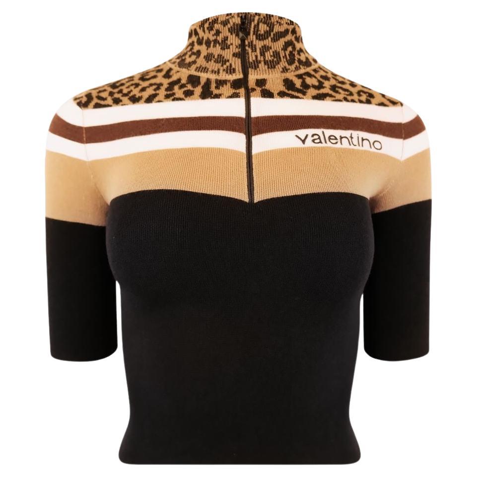VALENTINO Sporty Zip Up Short Sleeve Sweater Top