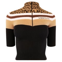 VALENTINO Sporty Zip Up Short Sleeve Sweater Top