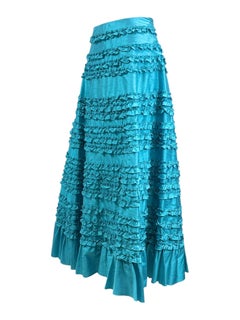 Valentino Spring 2002 Look 44 Long ruffle skirt turquoise