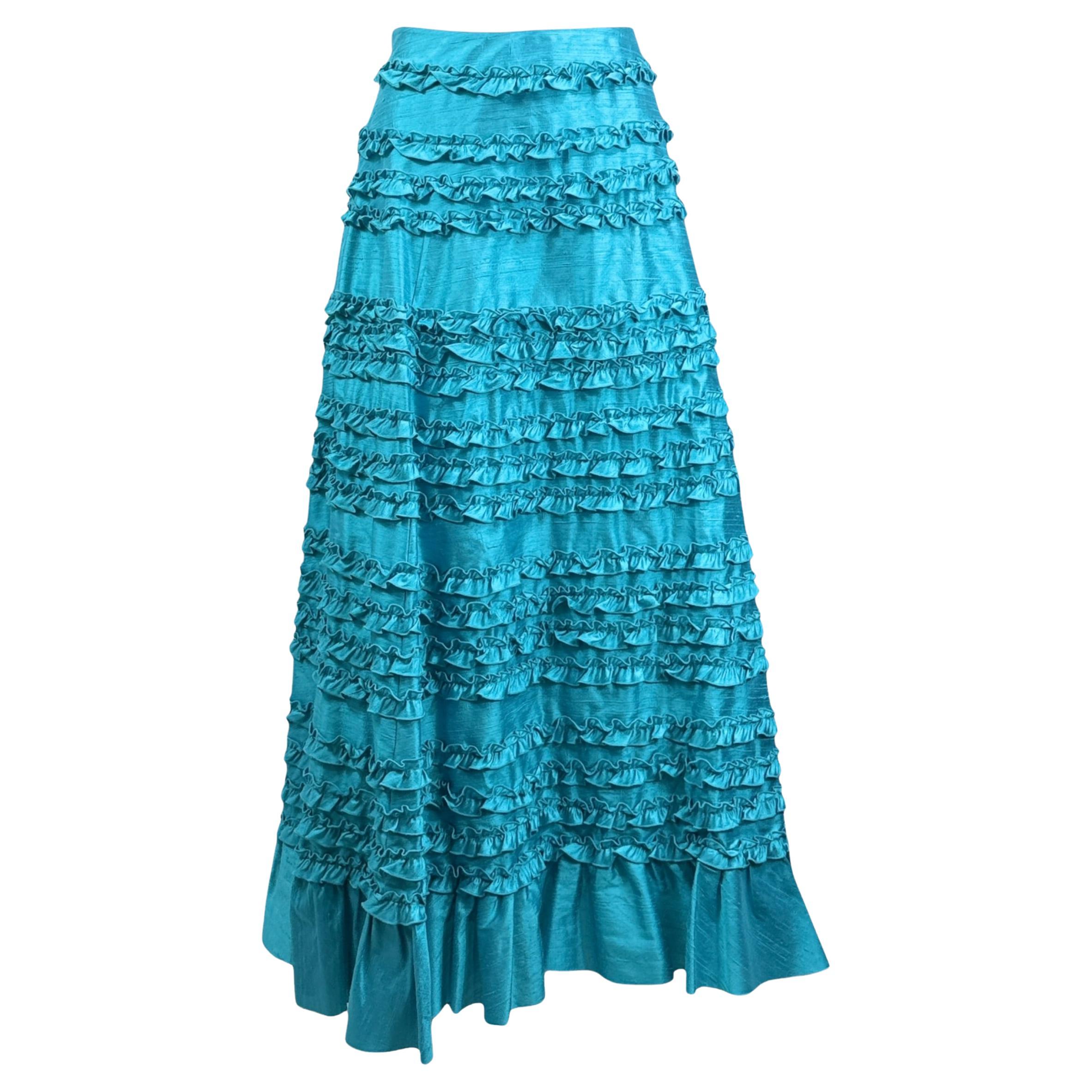 Valentino Spring 2002 Look 44 Long ruffle skirt turquoise
