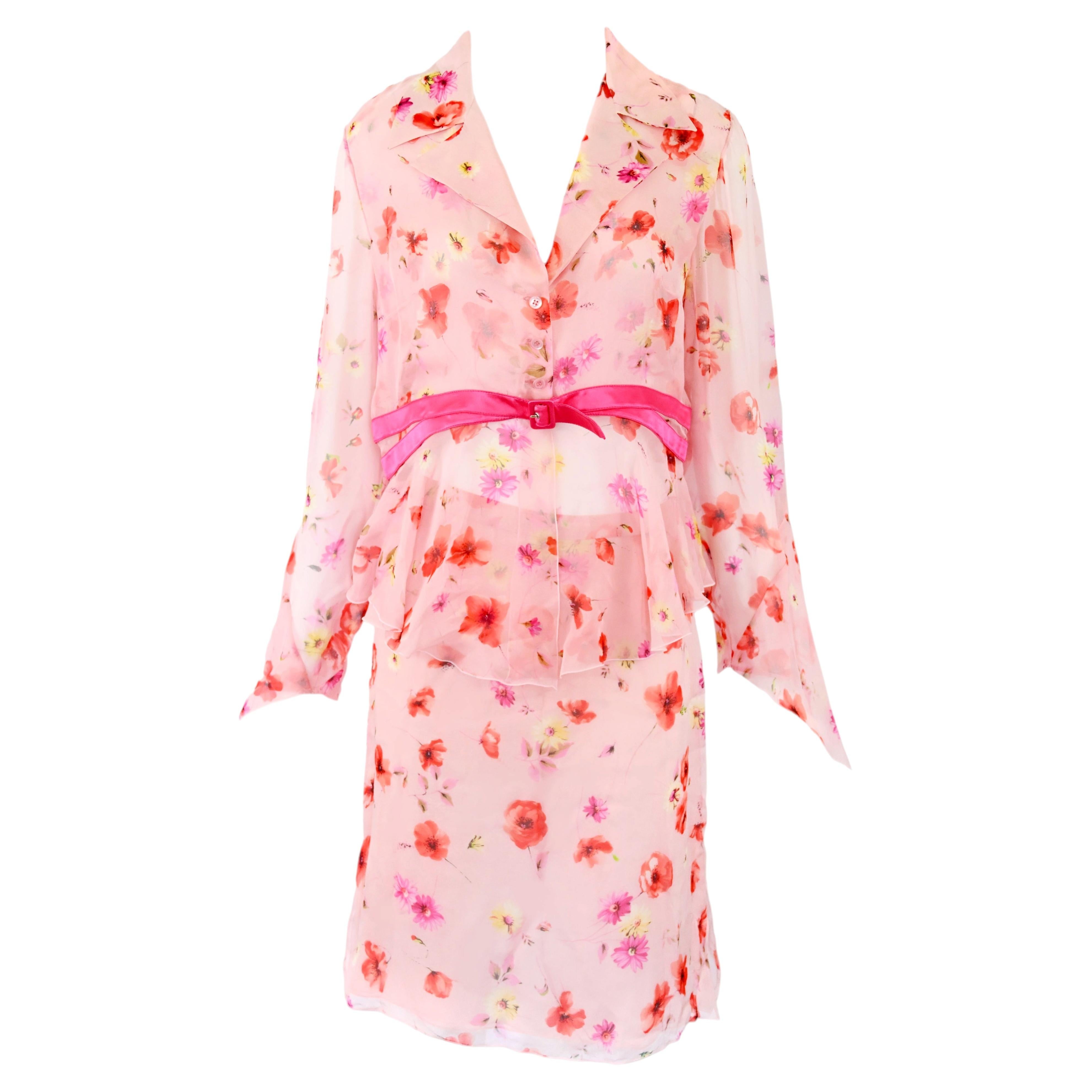 Conjunto de falda de seda de gasa floral Valentino Primavera 2004