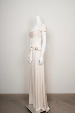 Valentino Spring 2005 Ivory Silk Pearl Belt Gown