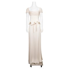Valentino Spring 2005 Ivory Silk Pearl Belt Gown