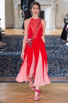 Valentino Spring 2017 Cherry Red Pink Silk Chiffon Evening Dress NEW