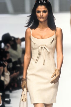 Valentino Spring Summer 1996 runway beige silk mini dress
