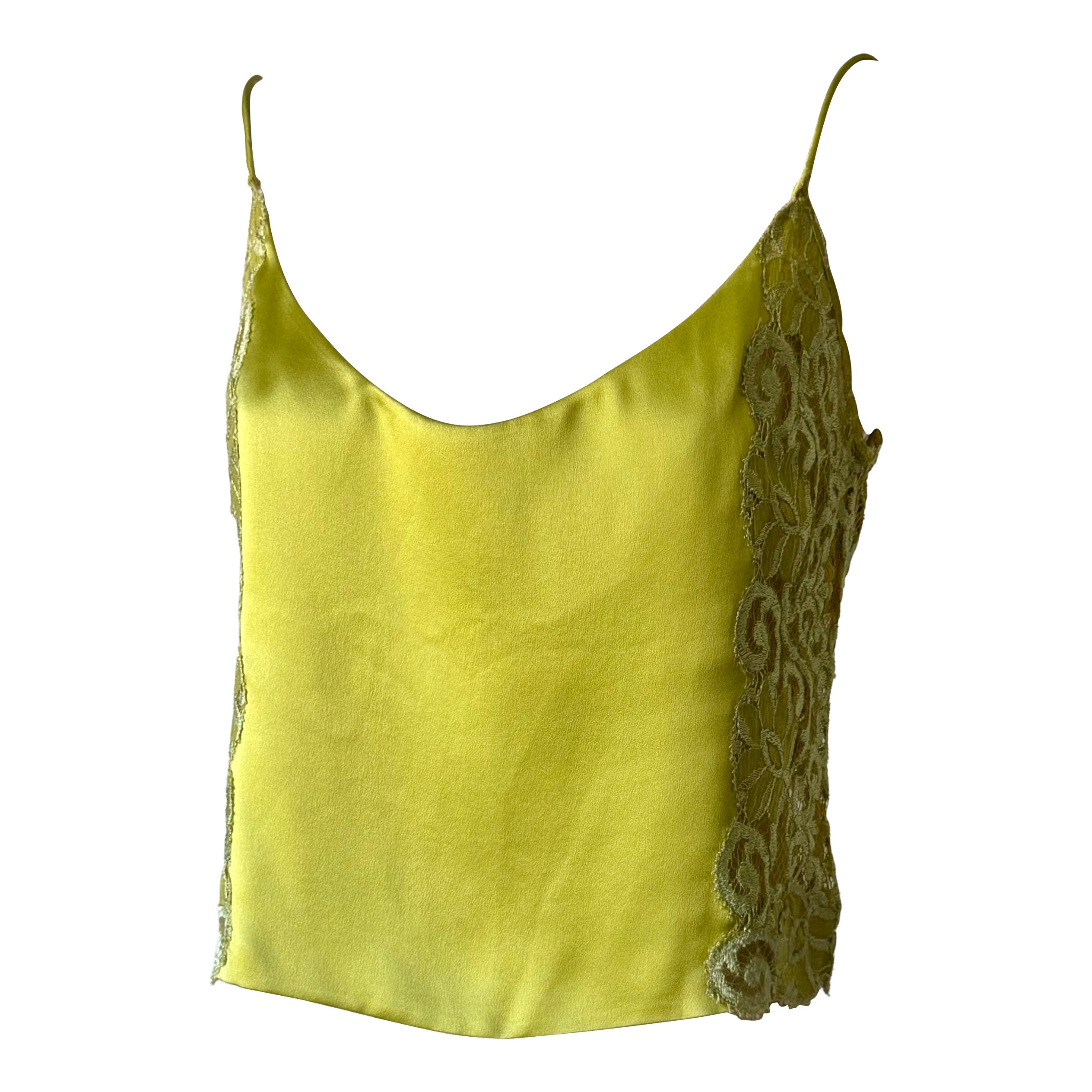 Haut Valentino printemps-été 2000 avec applications de dentelle de soie verte en vente