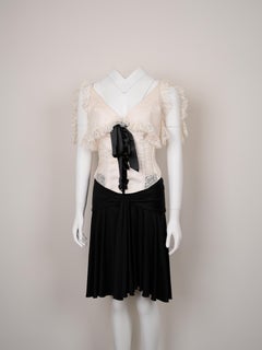 Valentino Spring/Summer 2004 Runway Angelic Ivory Lace Corset & Navy Skirt Set