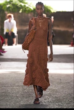 Valentino Spring/Summer 2021 Floral Open-Knit Cotton Midi Dress in Caramel