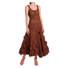Valentino Spring/Summer 2021 Floral Open-Knit Cotton Midi Dress in Caramel