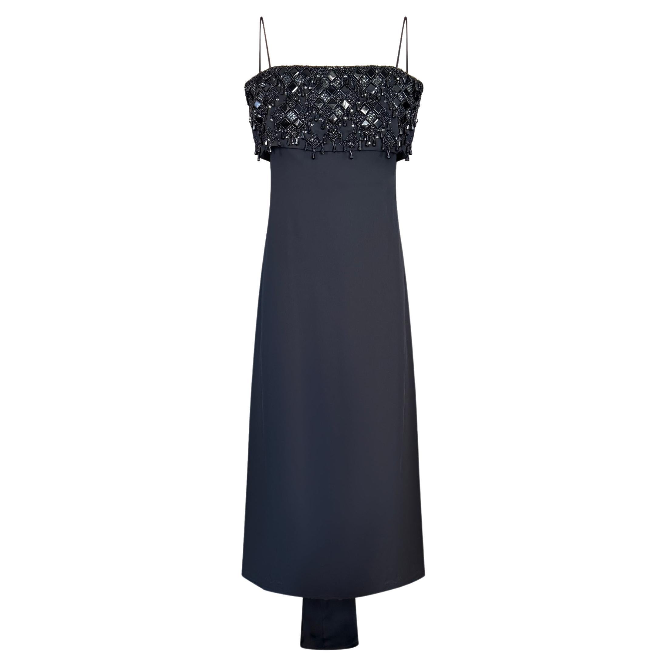 Valentino Square Neckline Black Silk Blend Evening Gown