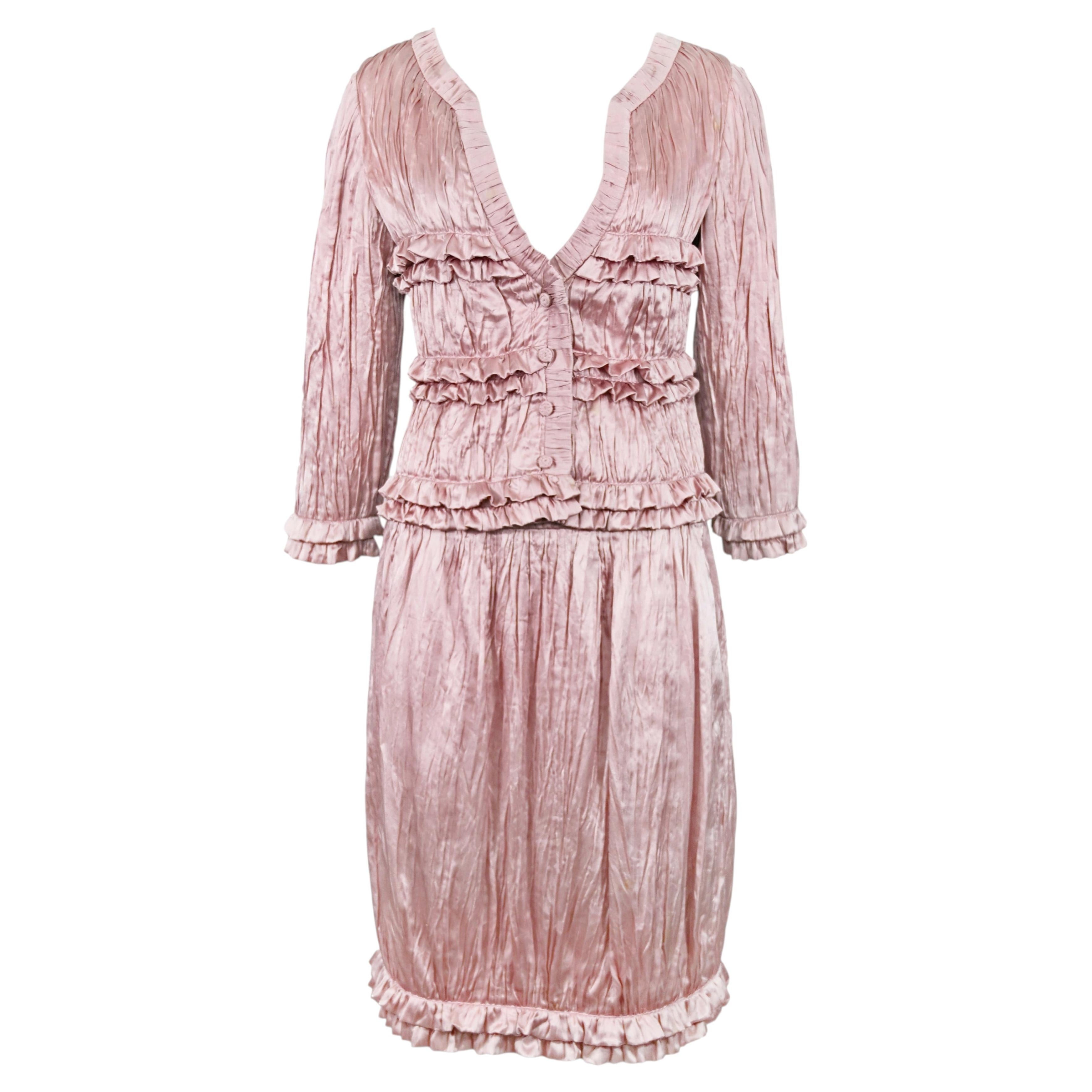 Valentino SS 2007 – Set aus rosa Satinkleid und Rock