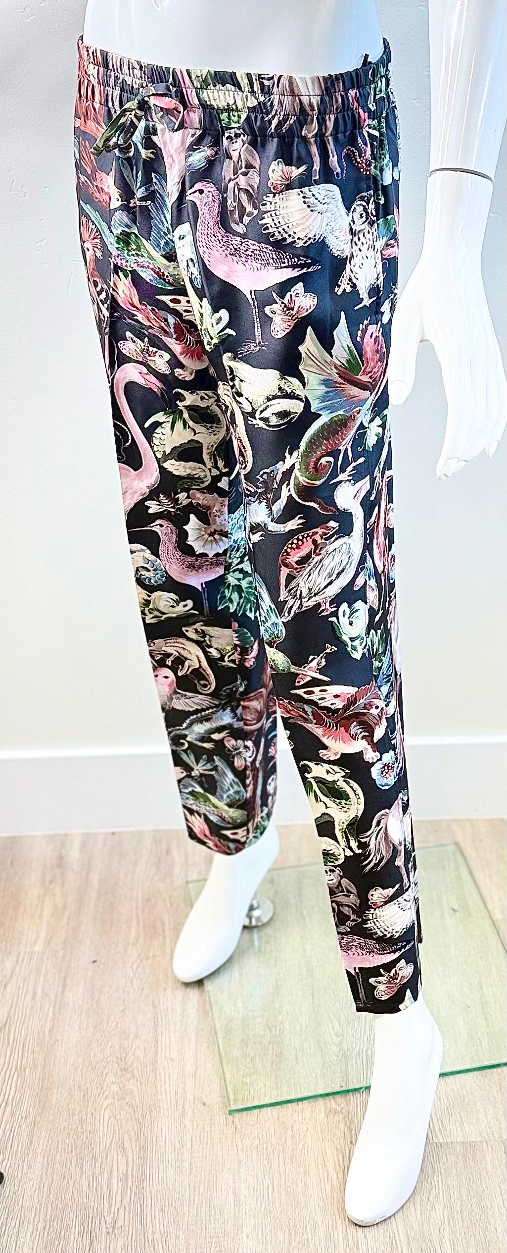 Valentino SS2016 Silk Fantastic Animals Print Drawstring PJ Style Trousers Pants en venta 5