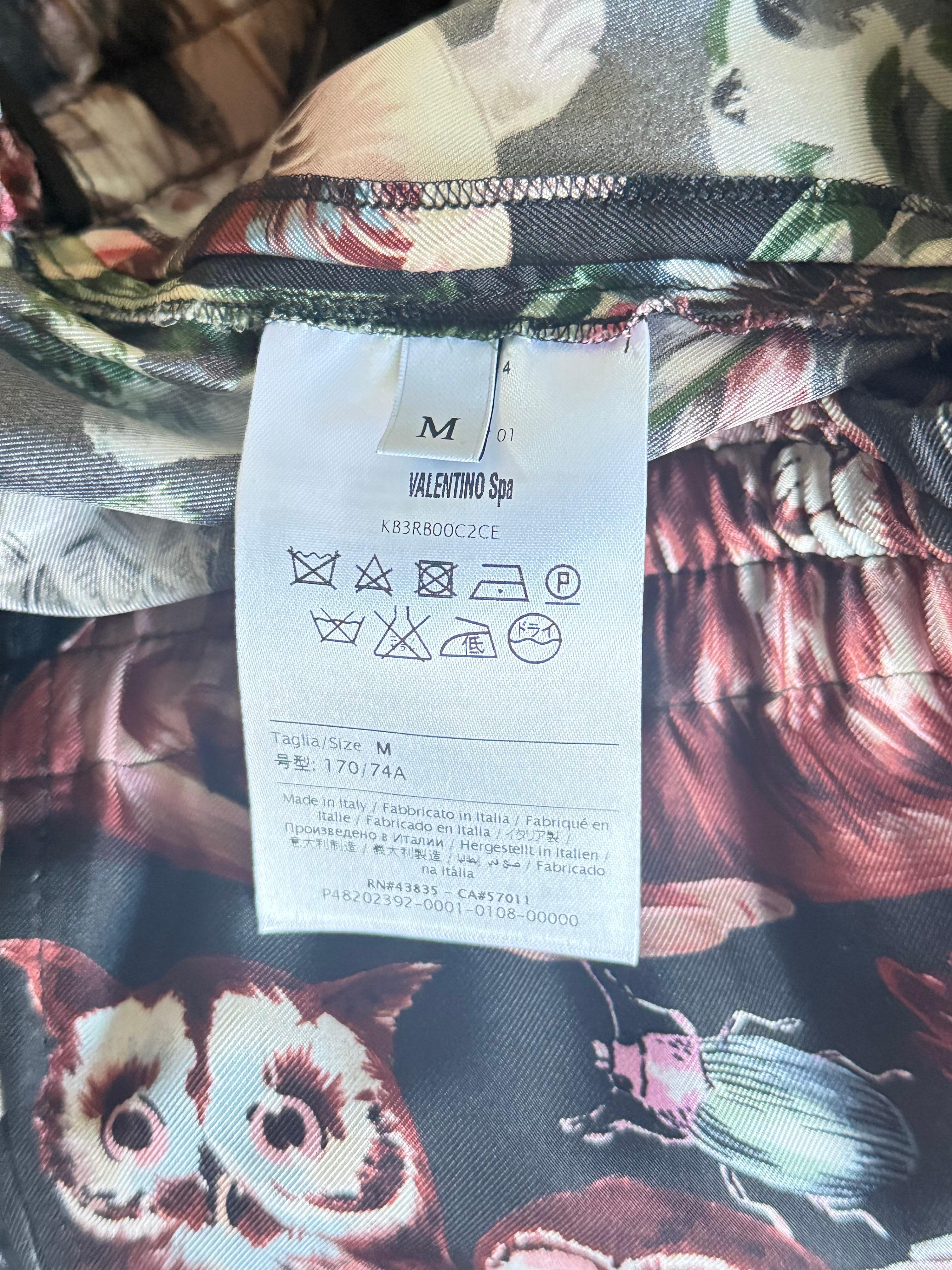 Valentino SS2016 Silk Fantastic Animals Print Drawstring PJ Style Trousers Pants Negro en venta