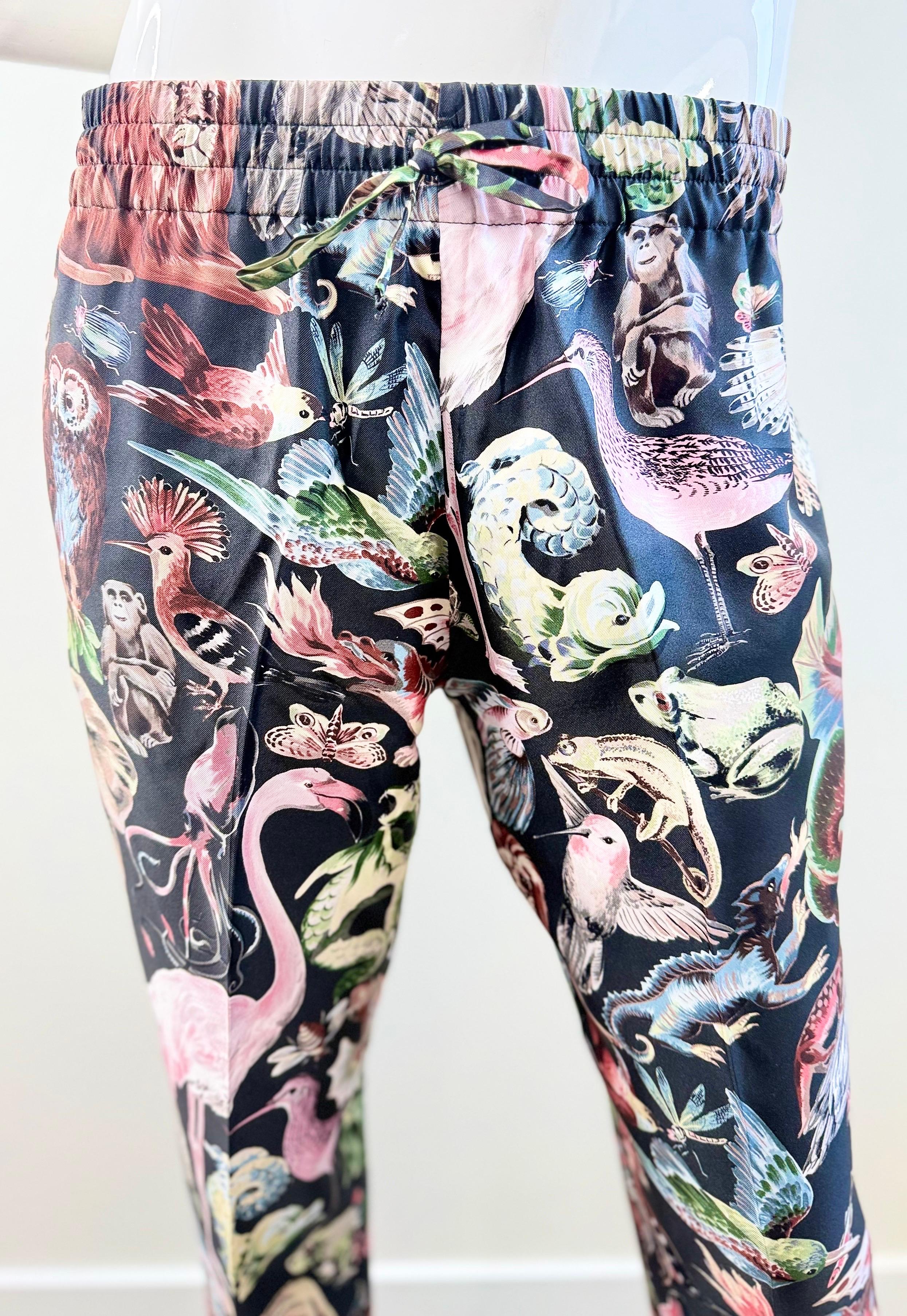 Valentino SS2016 Silk Fantastic Animals Print Drawstring PJ Style Trousers Pants en venta 2