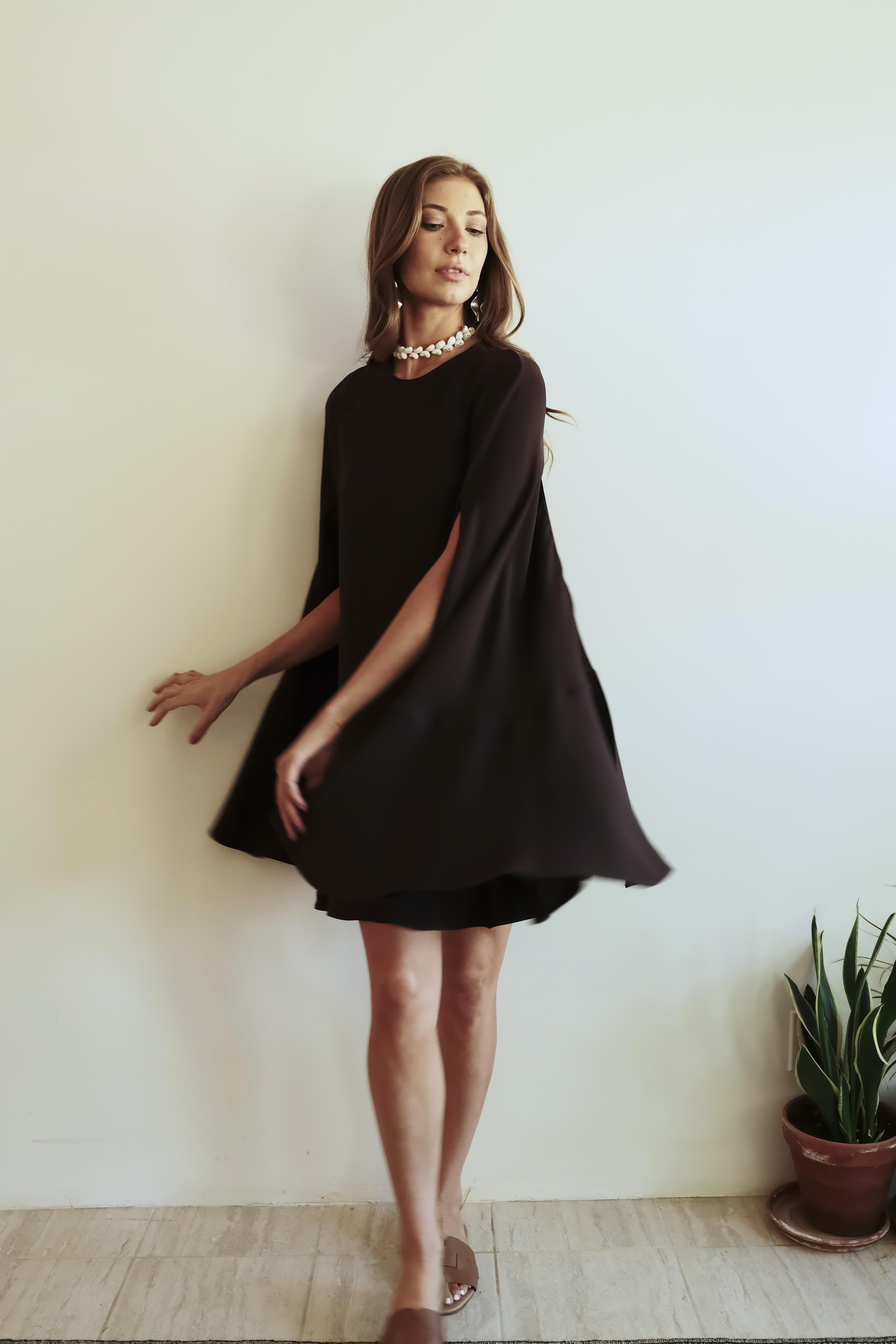 Valentino SS21 Brown Cape Mini Dress 3
