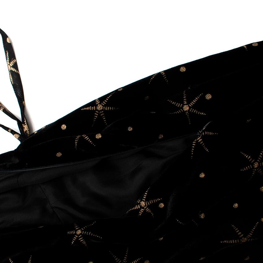 Black Valentino Star Embroidered Velvet Flare Midi Dress For Sale