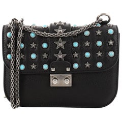 Valentino Star Studded Glam Lock Shoulder Bag Leather with Cabochons Smal