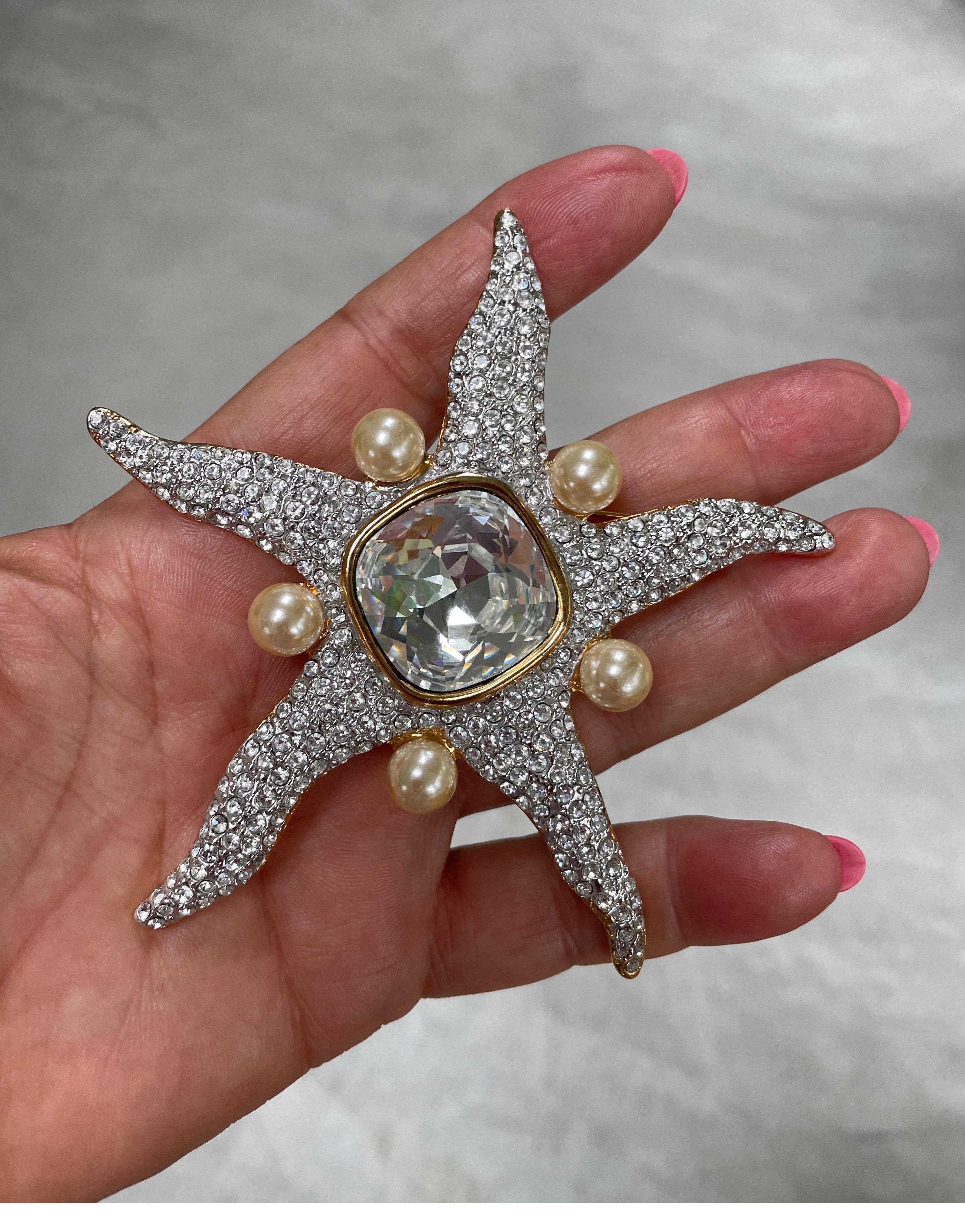 Mixed Cut  Valentino Starfish Brooch Crystal Pearl New Old Stock 1990s For Sale
