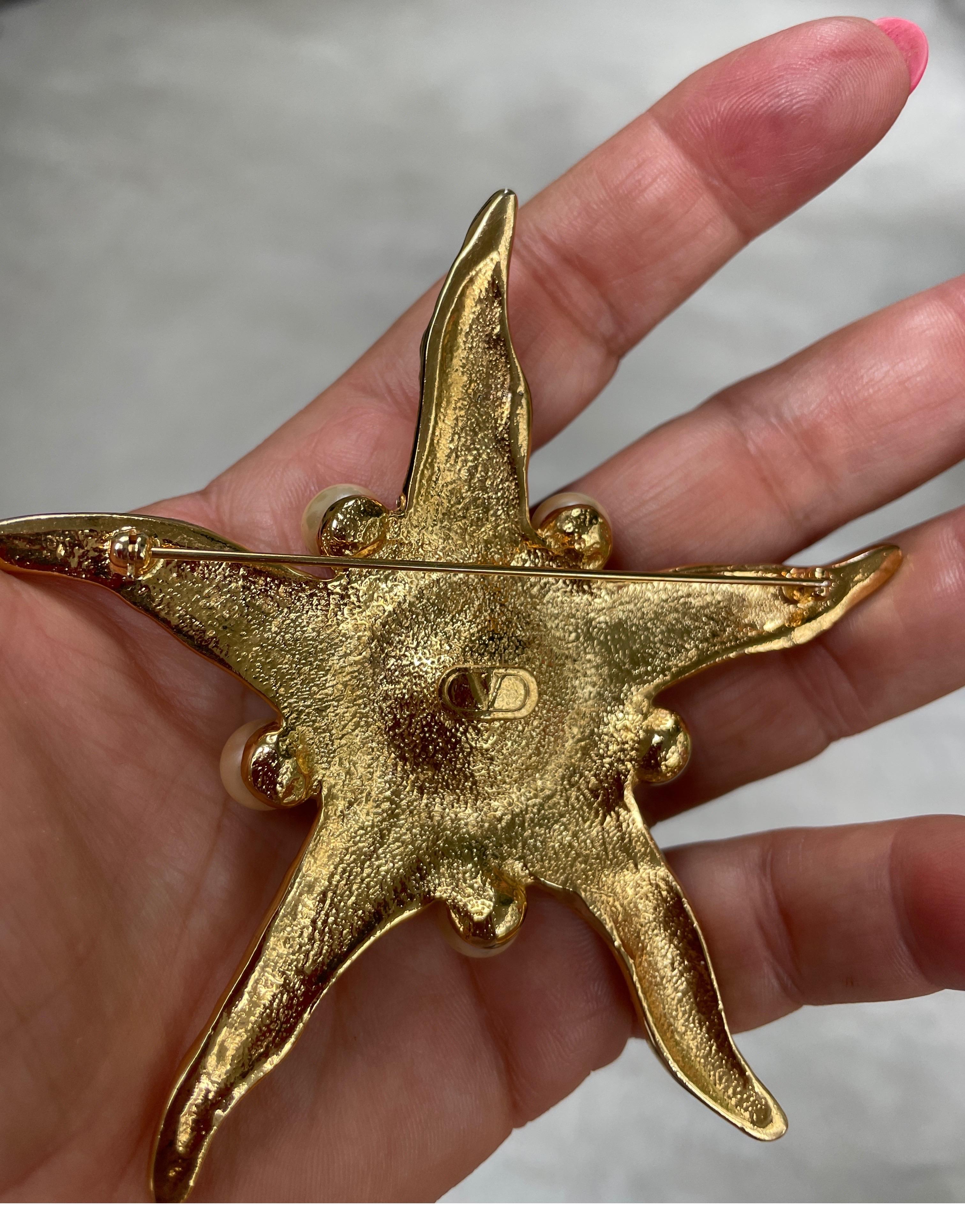  Valentino Starfish Brooch Crystal Pearl New Old Stock 1990s In New Condition For Sale In Wallkill, NY