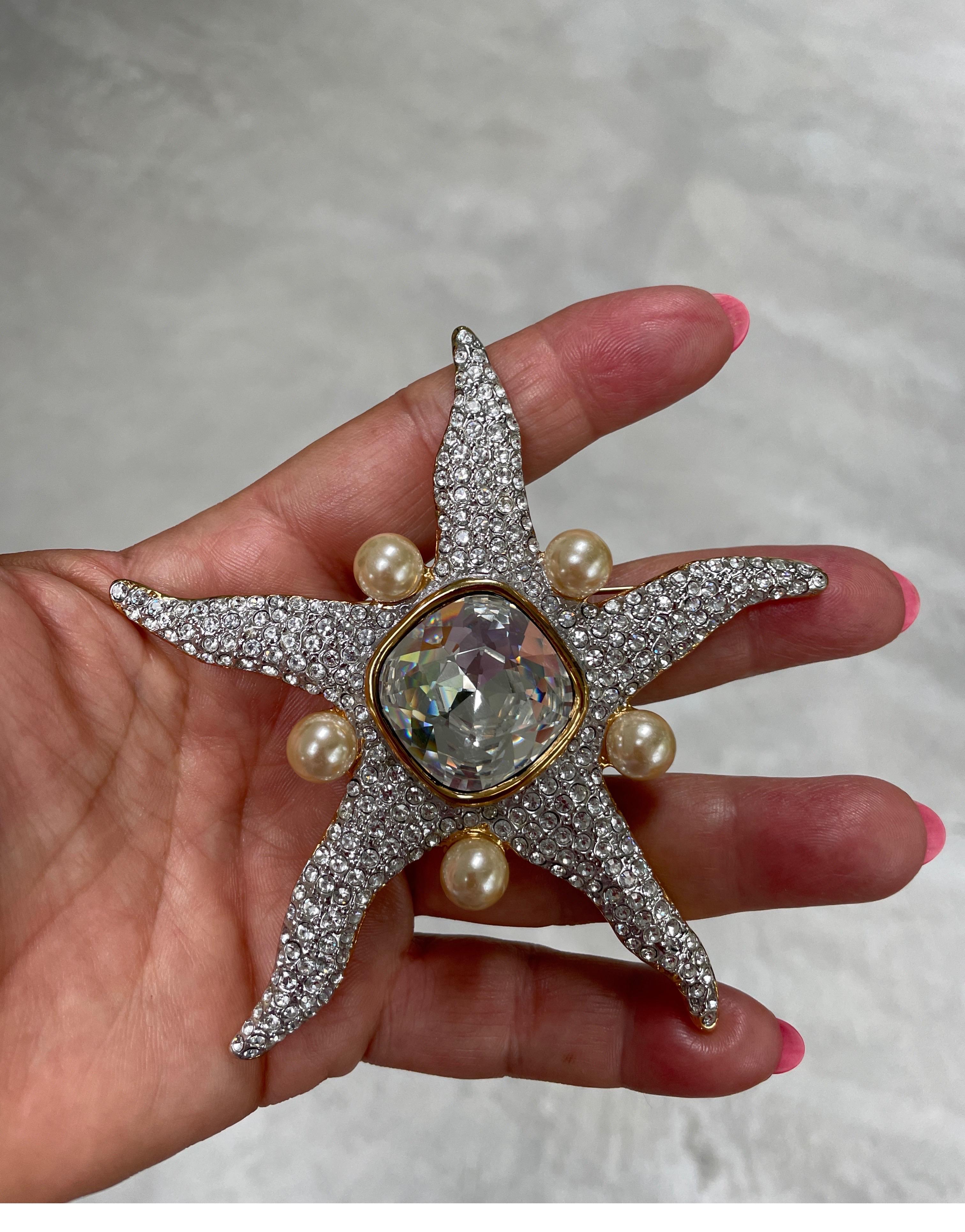 Women's  Valentino Starfish Brooch Crystal Pearl New Old Stock 1990s For Sale