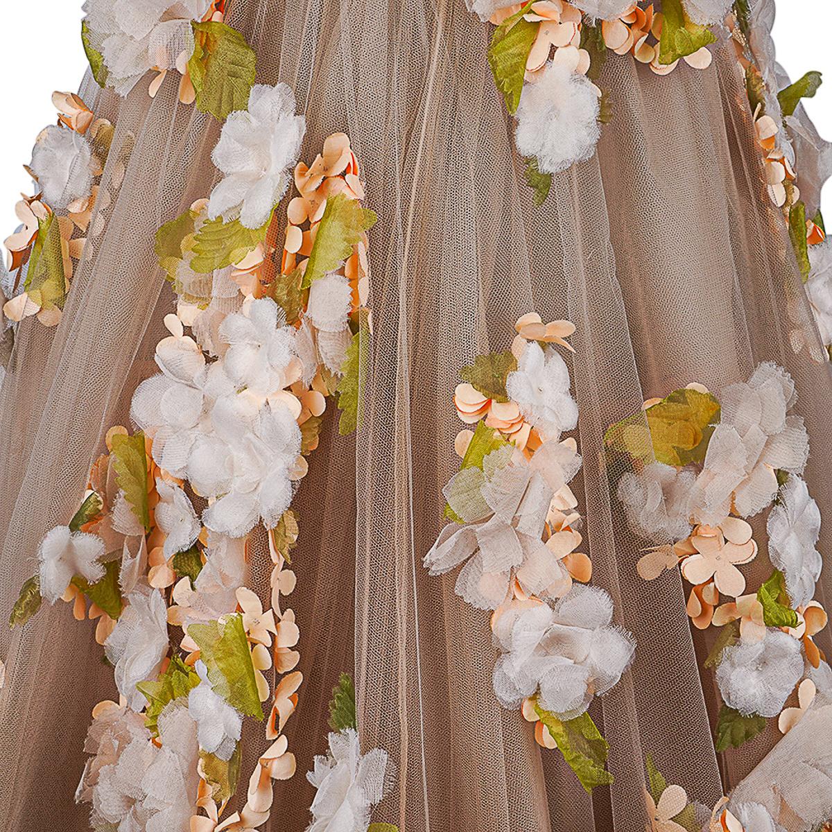 Valentino Trägerloses Empire-Kleid in Nude mit Blumenschmuck 1 von 2 Größe 0 8
