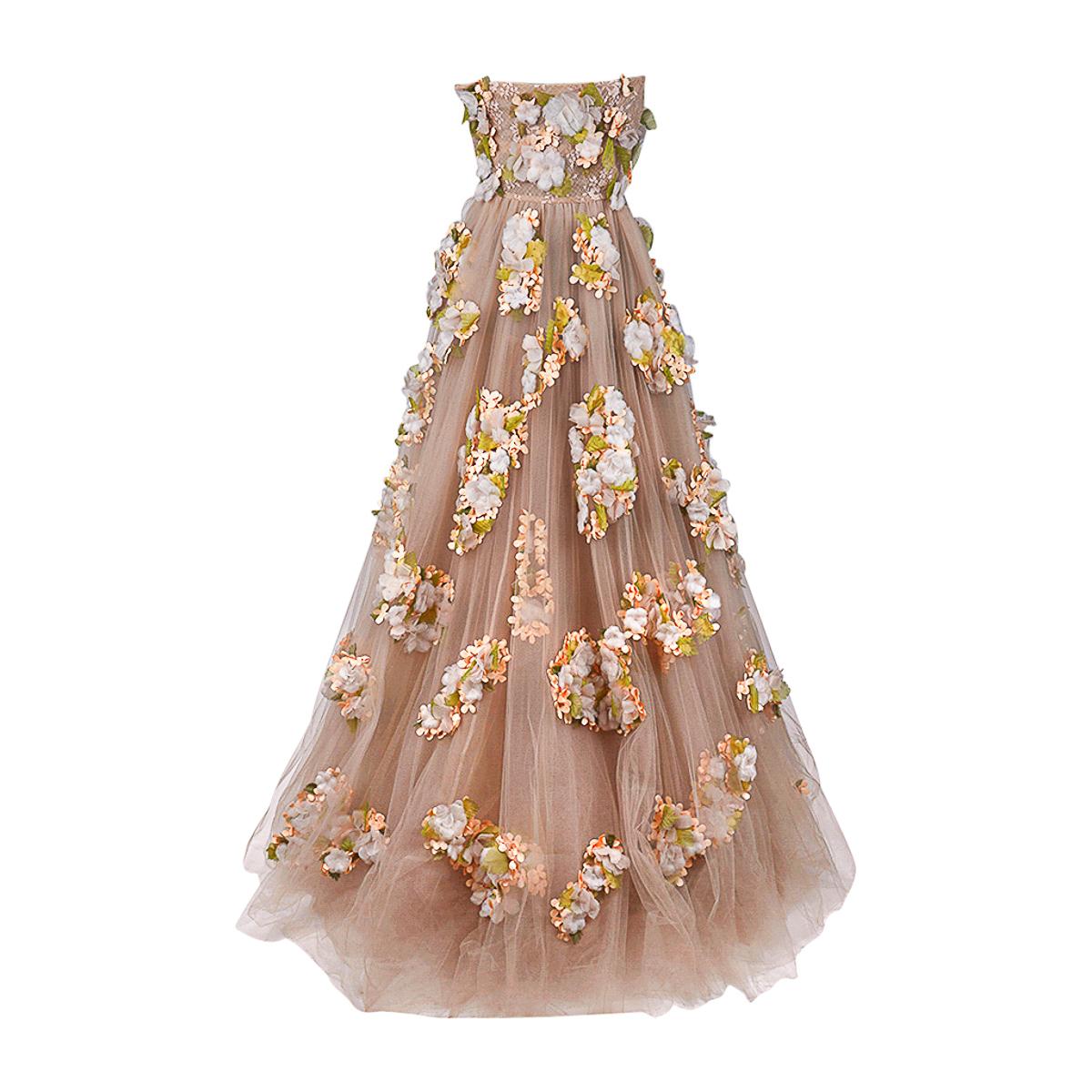 Valentino Strapless Empire Nude Flower Adorned Gown 1 of 2 Size 0 For Sale 1