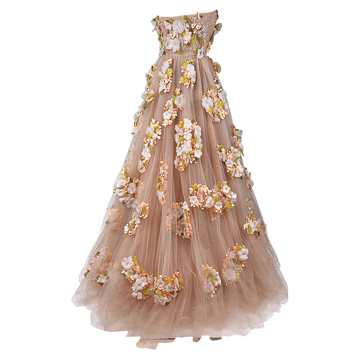 Valentino Strapless Empire Nude Flower Adorned Gown 1 of 2 Size 0 3