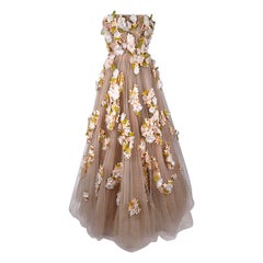 Vintage Valentino Strapless Empire Nude Flower Adorned Gown 1 of 2 Size 0