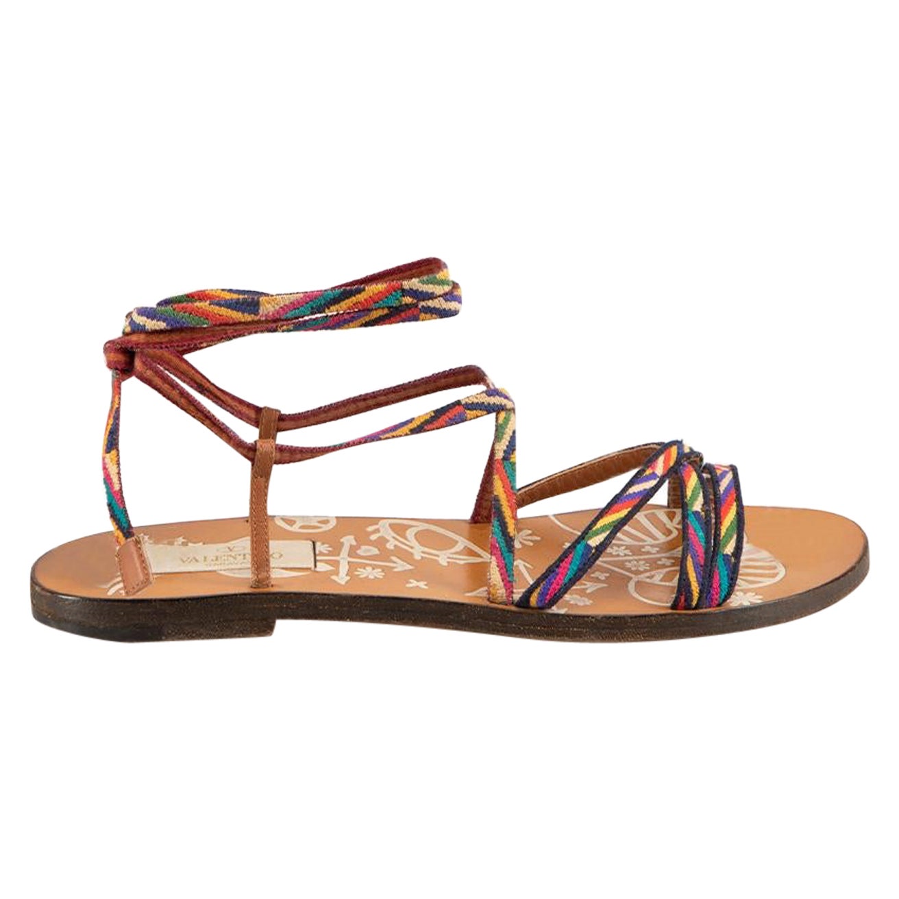 Valentino Stripe Woven Strap Flat Sandals Size EU 36 For Sale