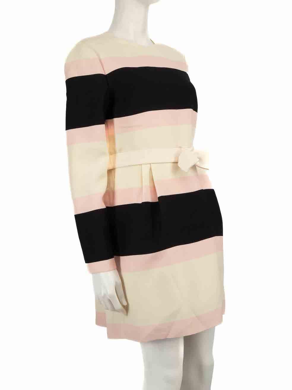 CONDITION is Very good. Minimal wear to dress is evident. Minimal wear to the left sleeve with a pluck to the weave on this used Valentino designer resale item.
 
 
 
 Details
 
 
 Multicolour- Black, cream, pink
 
 Wool
 
 Dress
 
 Striped pattern
