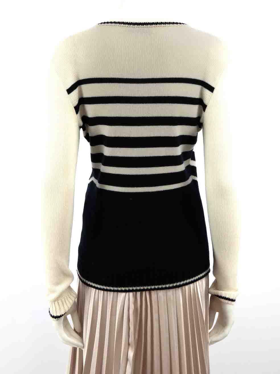 Valentino Striped Wool Knit V-Neck Logo Jumper Size XS In Good Condition In London, GB