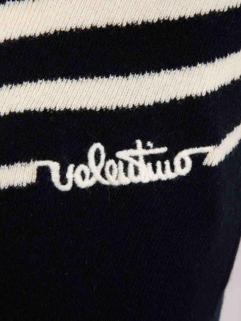 Women's Valentino Striped Wool Knit V-Neck Logo Jumper Size XS