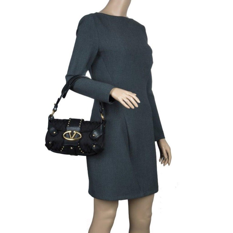 Black Valentino Studded Canvas Shoulder Bag For Sale