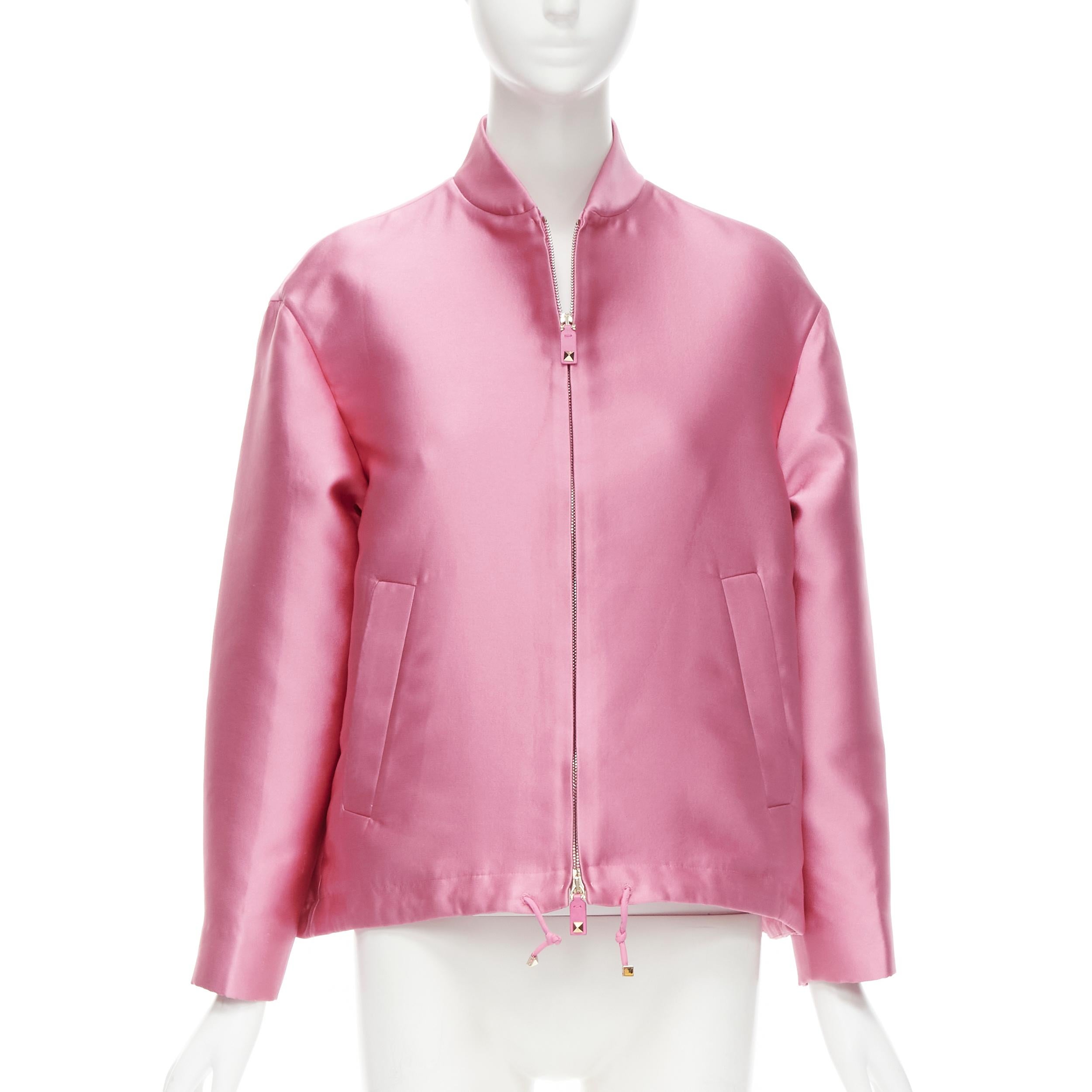 Rose VALENTINO Sub Zero Couture - Blouson bombardier à ourlet évasé en polyester rose IT36 XS en vente
