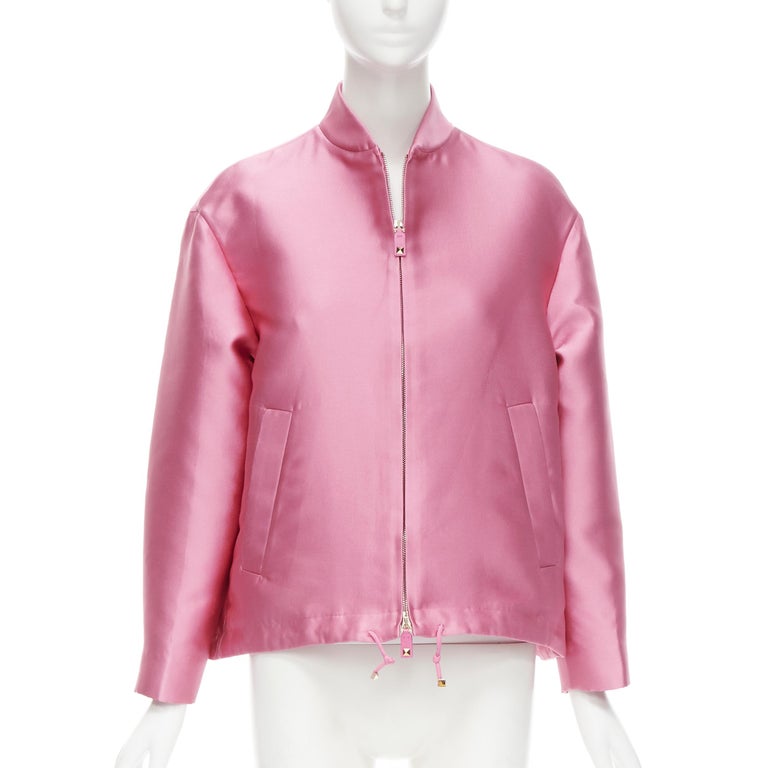 VALENTINO Sub Zero Couture pink polyester silk flared hem bomber jacket  IT36 XS For Sale at 1stDibs