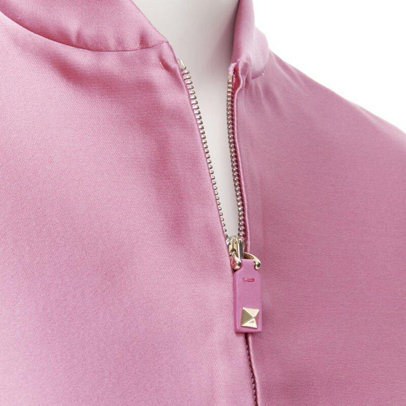 Pink VALENTINO Sub Zero Couture pink polyester silk flared hem bomber jacket IT36 XS For Sale