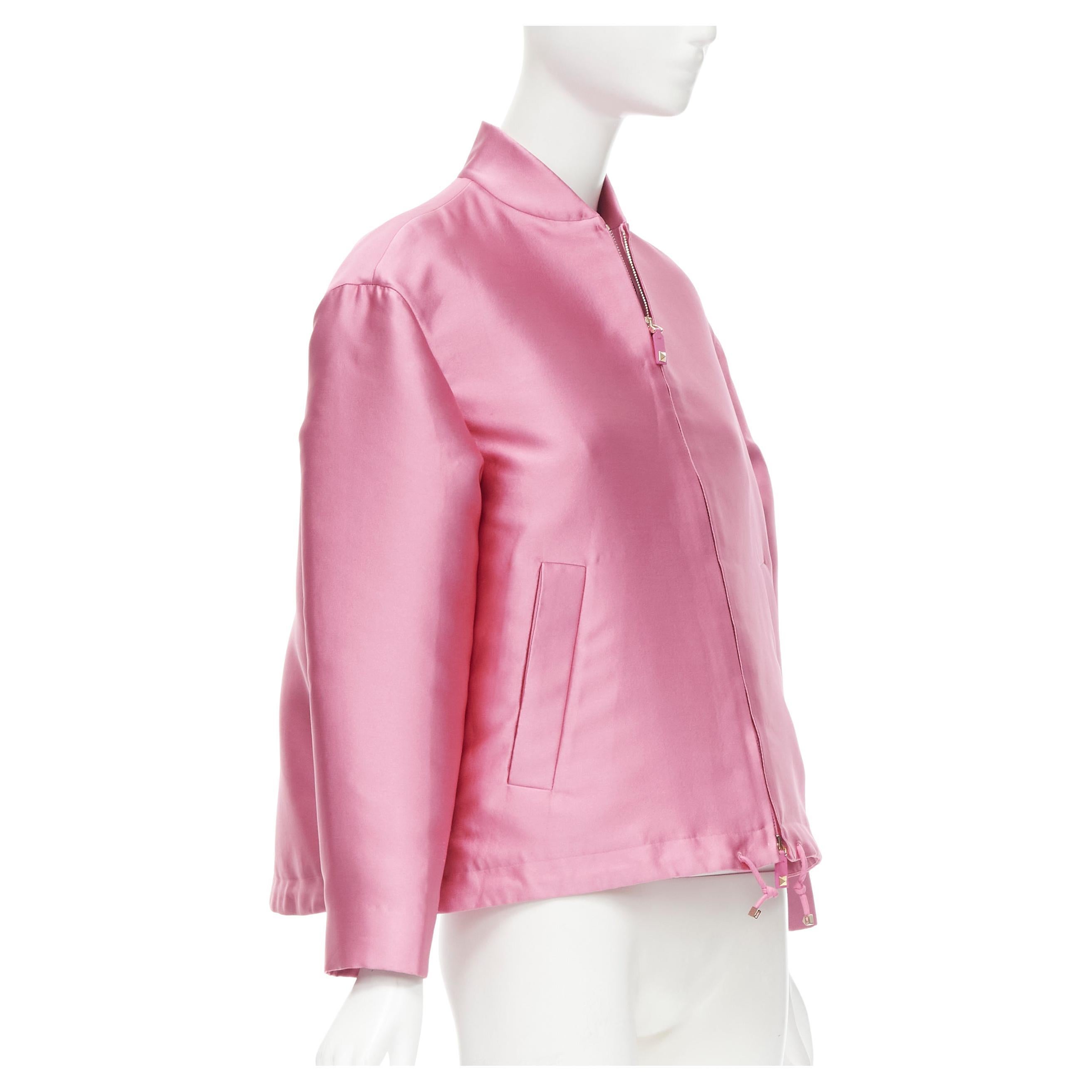 VALENTINO Sub Zero Couture - Blouson bombardier à ourlet évasé en polyester rose IT36 XS en vente