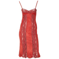 Retro Valentino Suede and Lace Slip Dress