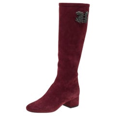 Valentino Suede Maison Gryphons Embellished Knee Length Boots Size EU 37